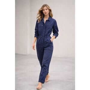 OUTERKNOWN Station Jumpsuit Womens sz M Blue Long Sleeve One Piece Linen $198